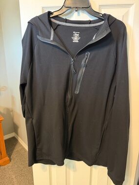 Men's/ Women's Black Hooded Zip Jacket with Chest Pocket